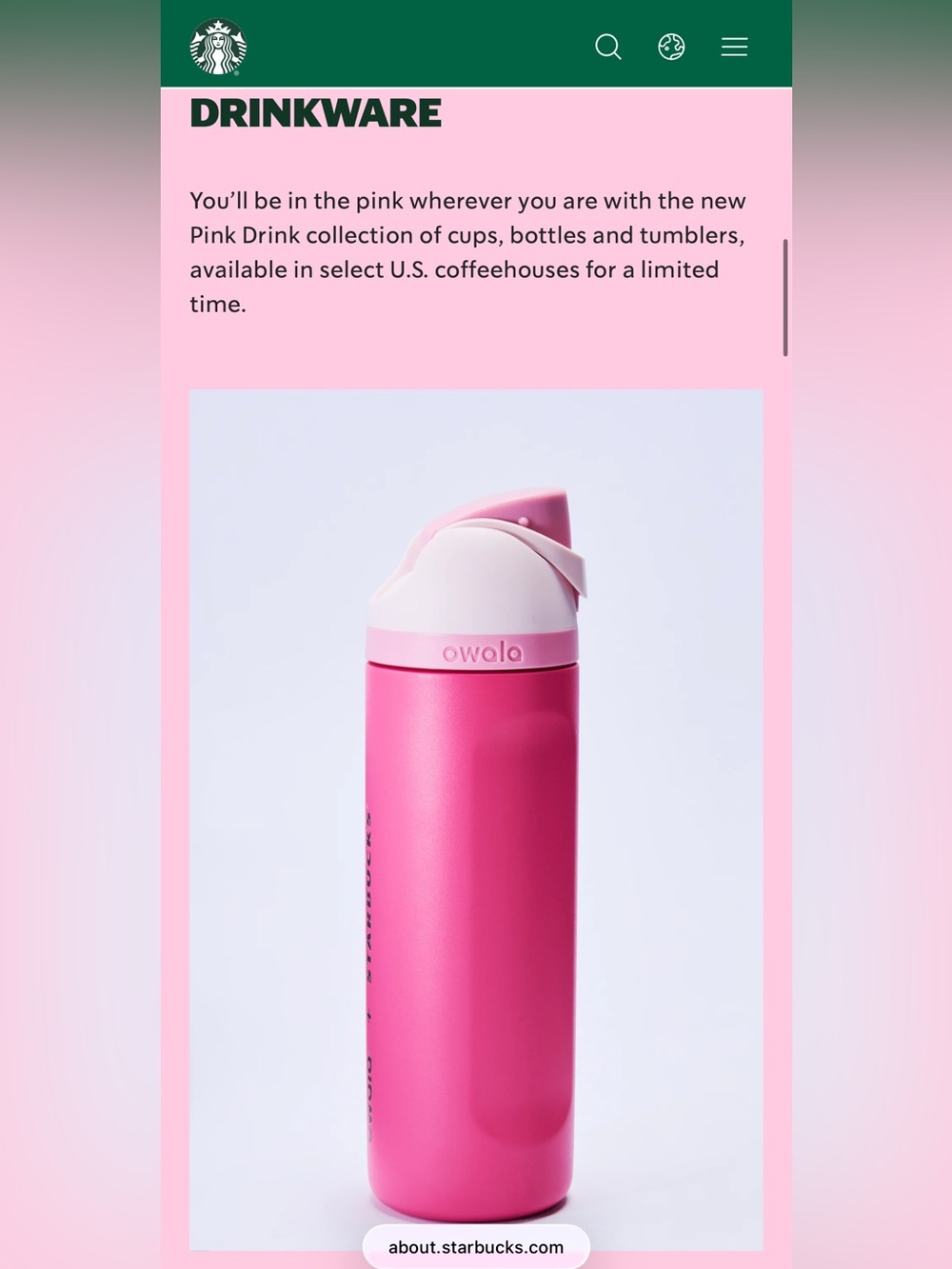 Starbucks x Owala Pink FreeSip Insulated Tumbler - 2026 pink limited edition